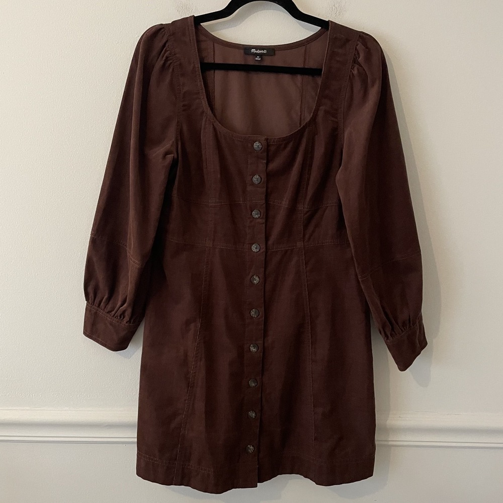 Madewell Corduroy Seamed Long Sleeve Mini Dress Brown 8 Petite‎ Milkmaid Cottage